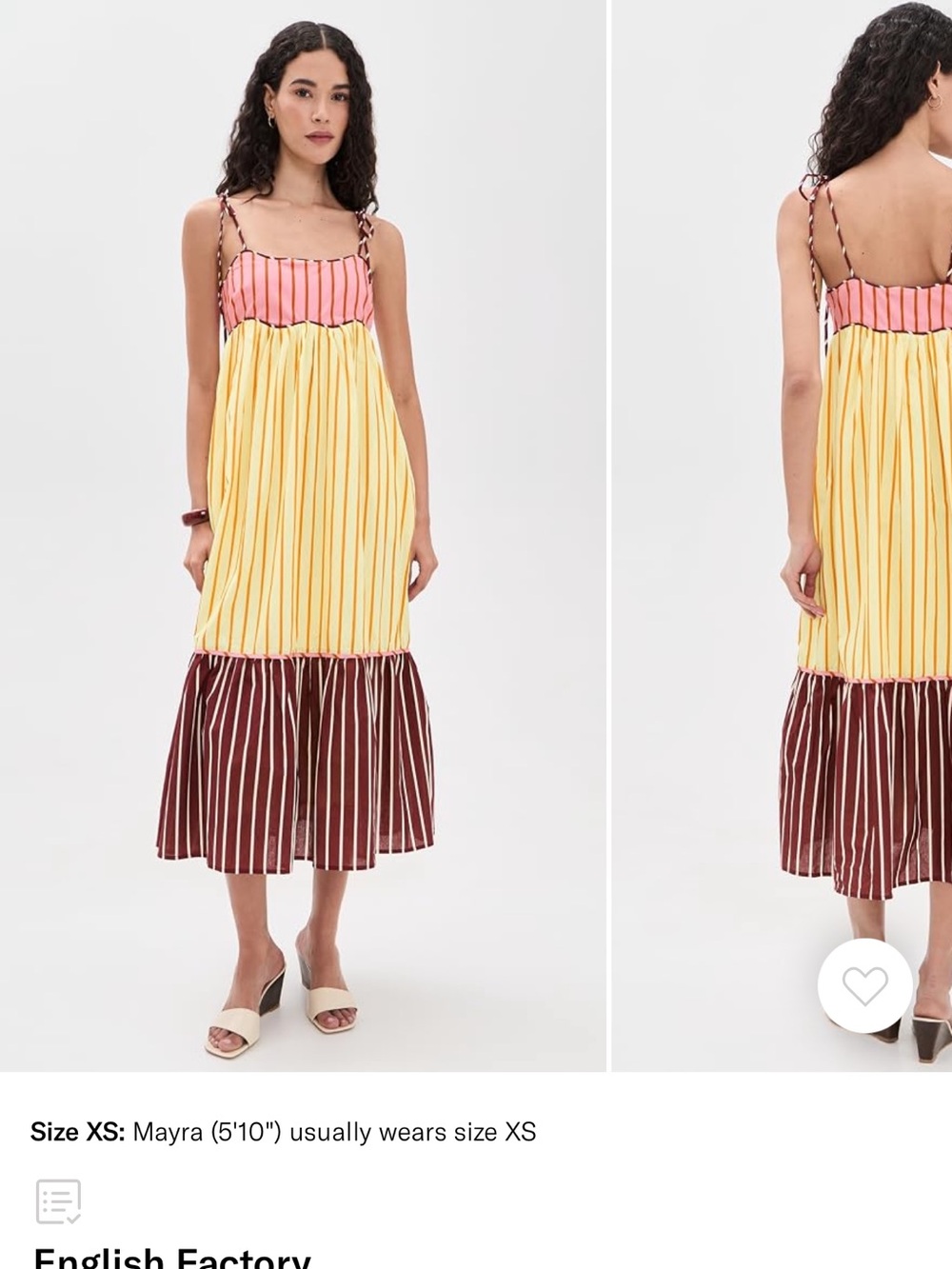 NWT English Factory Striped Colorblock Midi Dress in Pink, Yellow & Brown XL